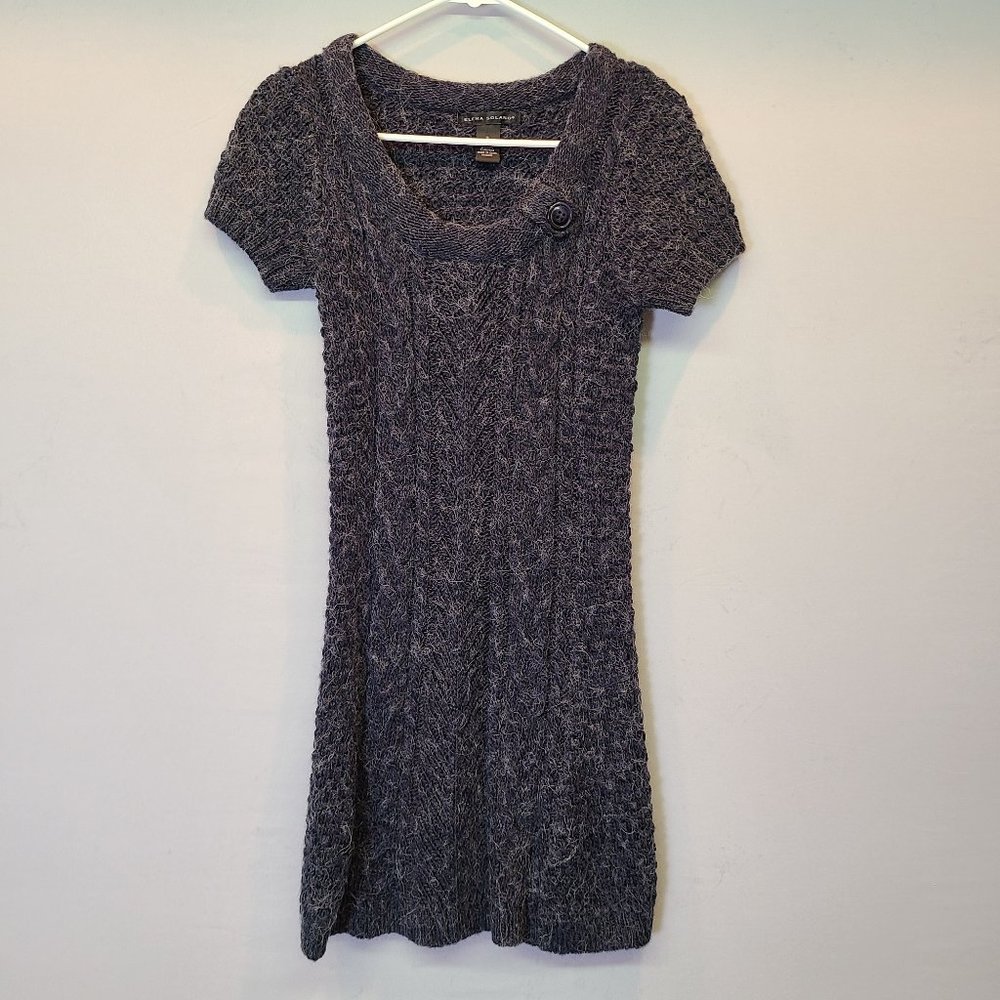 Elena Solano Gray Blue Sweater Dress Wool Blend Cable Knit Womens Small